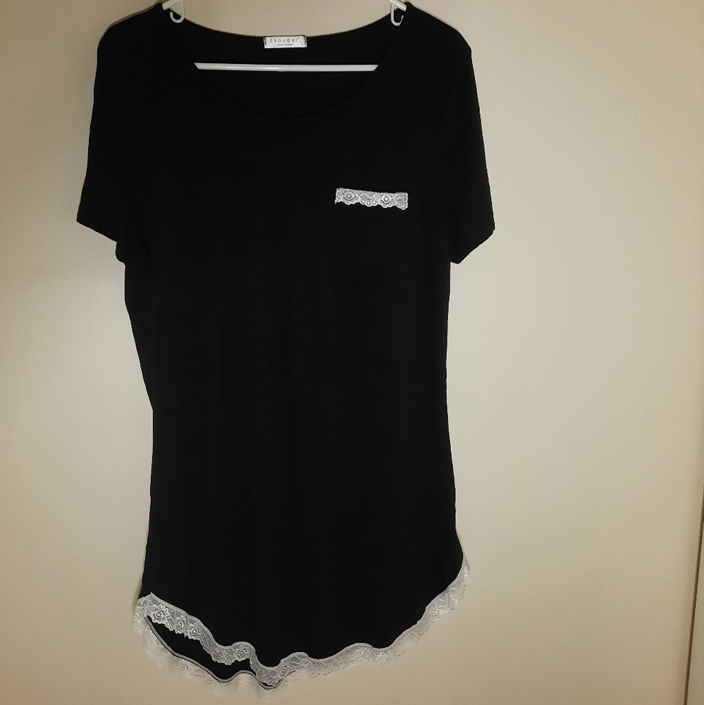 Ekouaer Lace Trim Soft Nightdress